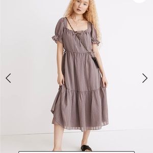 Madewell Square-Neck Tiered Midi Dress in Textured Seersucker